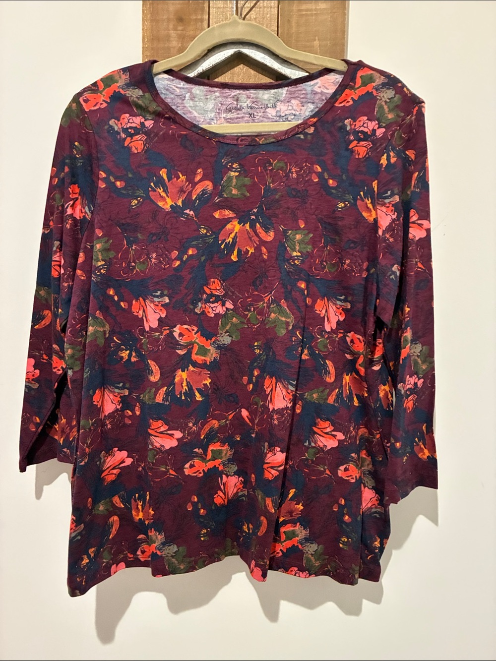 Gloria Vanderbilt Burgundy Floral Long Sleeve Tee